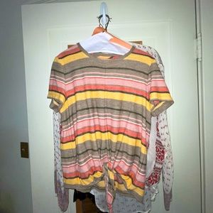 Madewell, Large (fits like a medium), Stripped with pink, brown, and orange